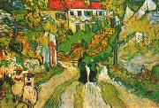 Vincent Van Gogh Village Street and Steps in Auvers with Figures Sweden oil painting reproduction